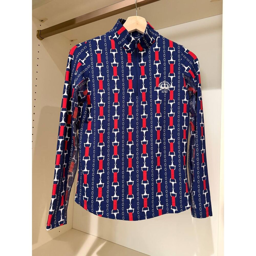 IBKUL Women's XS Equestrian Horse Bit Chain Print 1/4 Zip UPF 50 Golf Sun Shirt